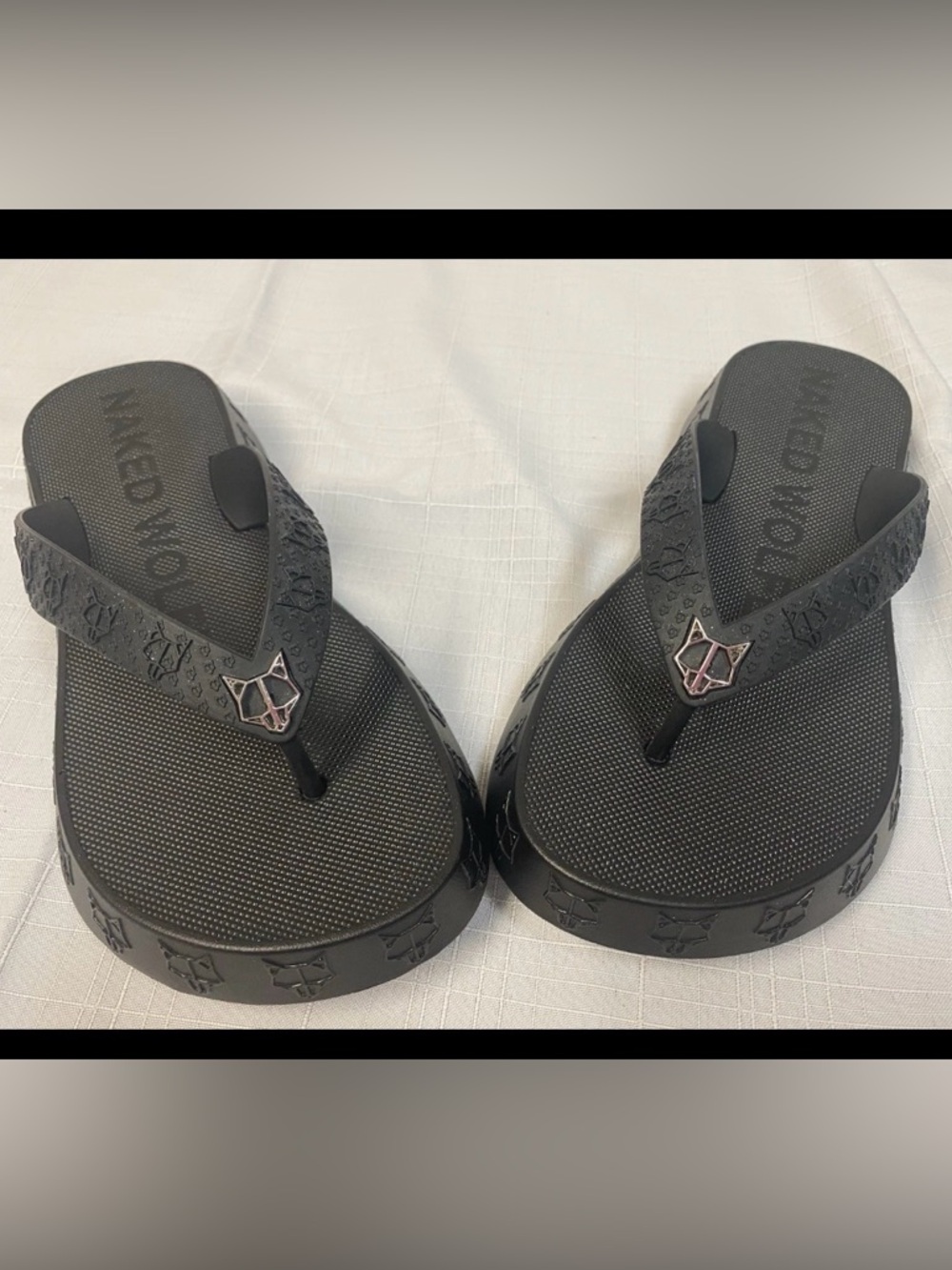 Black Logo-Embellished Platform Flip Flops